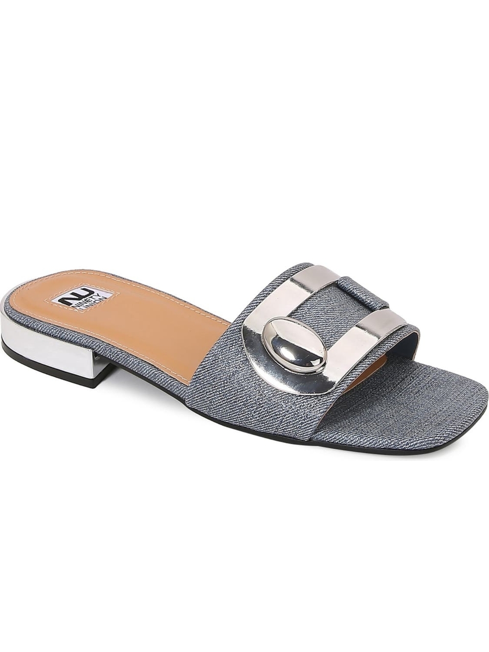Sizes 4 To 11 Denim Comfy Slide 1" Heels Sandals Slide Mule Silver